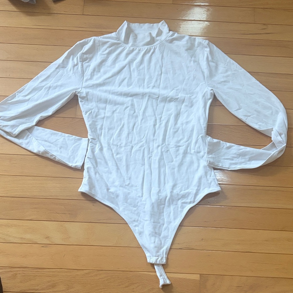 Babaton White Long Sleeve Turtleneck Bodysuit